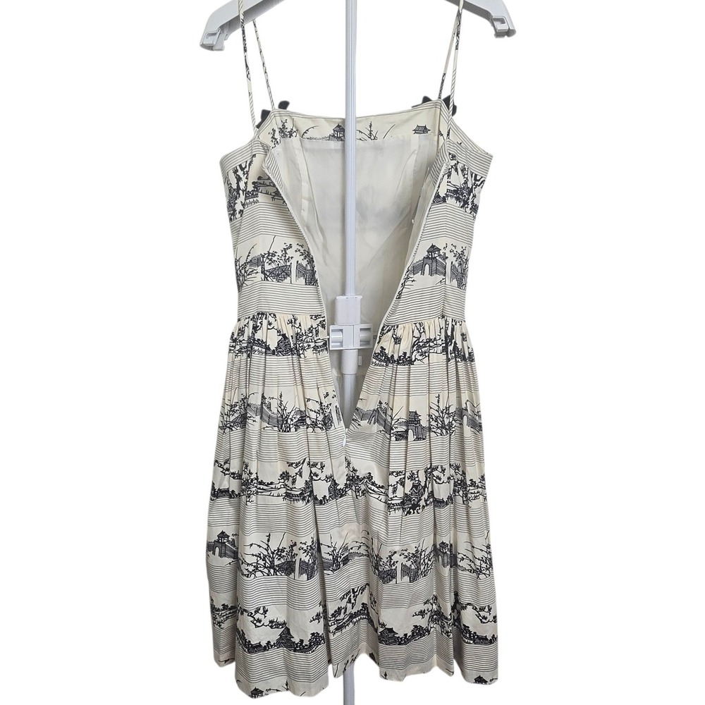 Vintage Tracy & Michael Toile Women's Dress Ivory Velvet Black Bow Strap Midi - Picture 11 of 13